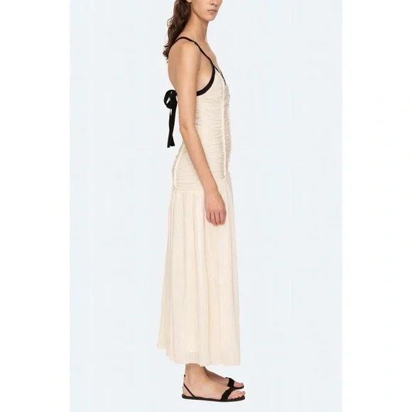 NWOT SEA New York Off-White Midi Silk-Blend Ruched Tatum Dress - Picture 5 of 8